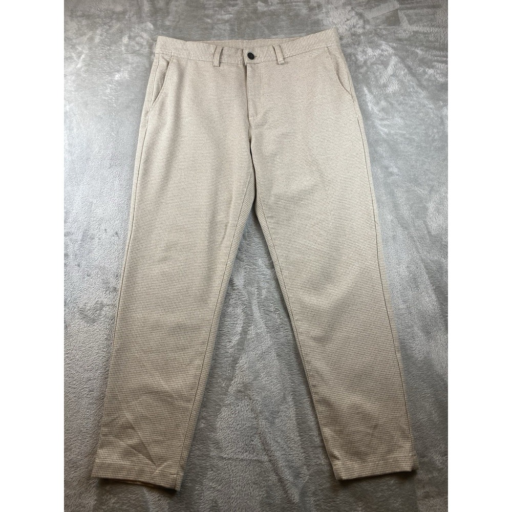 Zara Mens Houndstooth Dress Pants Beige Business Trousers US‎ 34 (35x28.5) Comfy